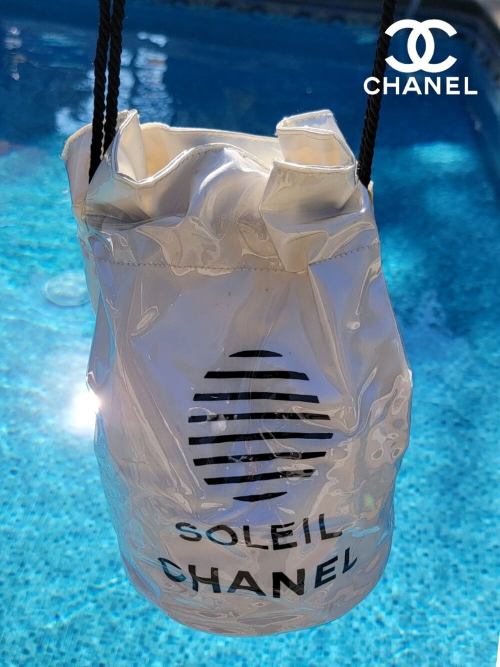 CHANEL Authentic Vintage Soleil Drawstring Bag for Beach, Pool, Makeup & Travel